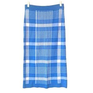 Halogen Pull On Straight Sweater Skirt Sz Medium in Blue White Hannah Plaid NWT